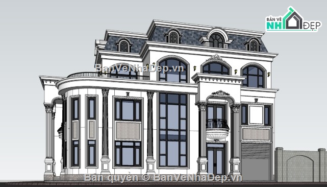 biệt thự 3 tầng,biệt thự 3 tầng đẹp,sketchup biệt thự 3 tầng,biệt thự 3 tầng sketchup