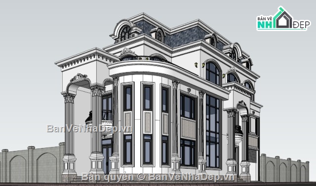 biệt thự 3 tầng,biệt thự 3 tầng đẹp,sketchup biệt thự 3 tầng,biệt thự 3 tầng sketchup