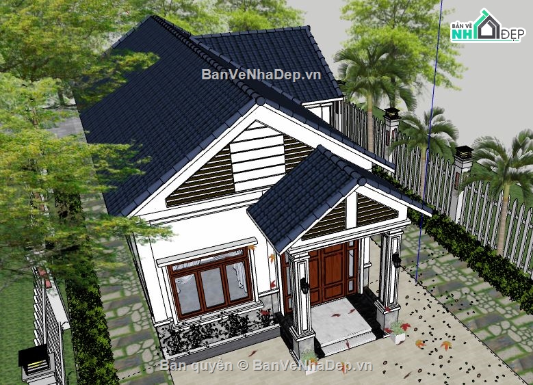 Biệt thự 1 tầng,model su biệt thự 1 tầng,sketchup biệt thự 1 tầng