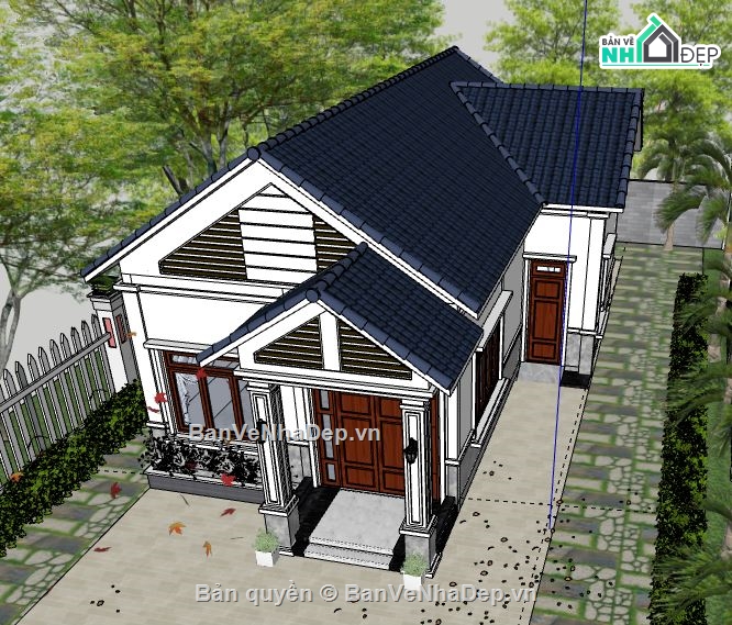 Biệt thự 1 tầng,model su biệt thự 1 tầng,sketchup biệt thự 1 tầng