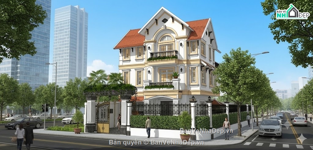 biệt thự 3 tầng,biệt thự cổ điển 3 tầng,sketchup biệt thự 3 tầng