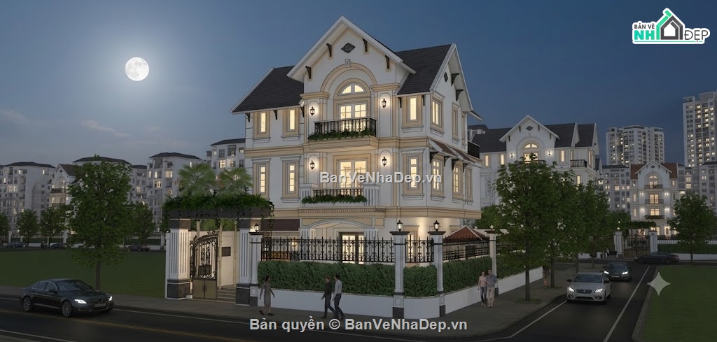 biệt thự 3 tầng,biệt thự cổ điển 3 tầng,sketchup biệt thự 3 tầng