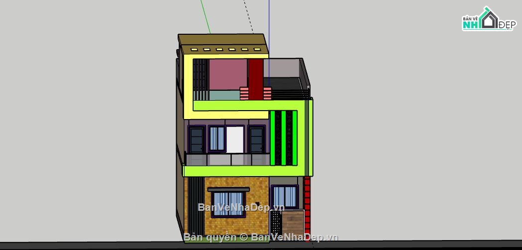 Nhà phố 2 tầng 1 tum,model su nhà phố 2 tầng 1 tum,nhà phố 2 tầng file su