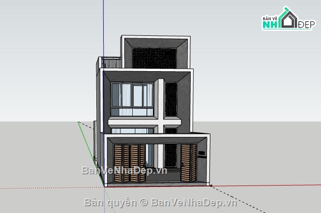 nhà phố 2 tầng 1 tum 6,Nhà phố 2 tầng,sketchup nhà phố 2 tầng