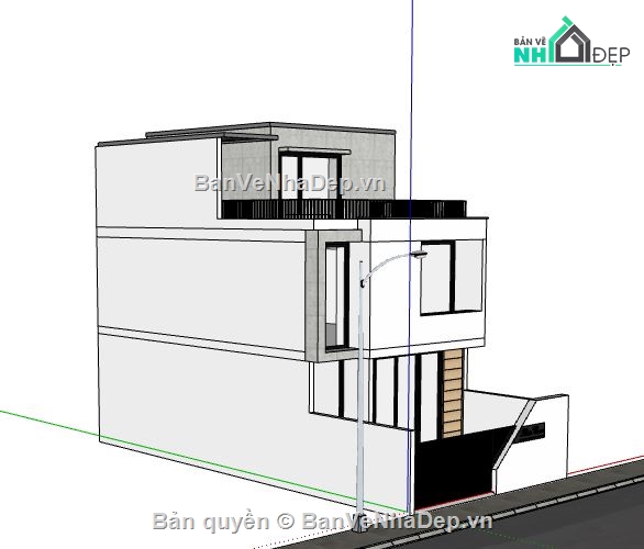 Nhà phố 2 tầng 1 tum,Model su nhà phố 2 tầng,sketchup nhà phố 2 tầng