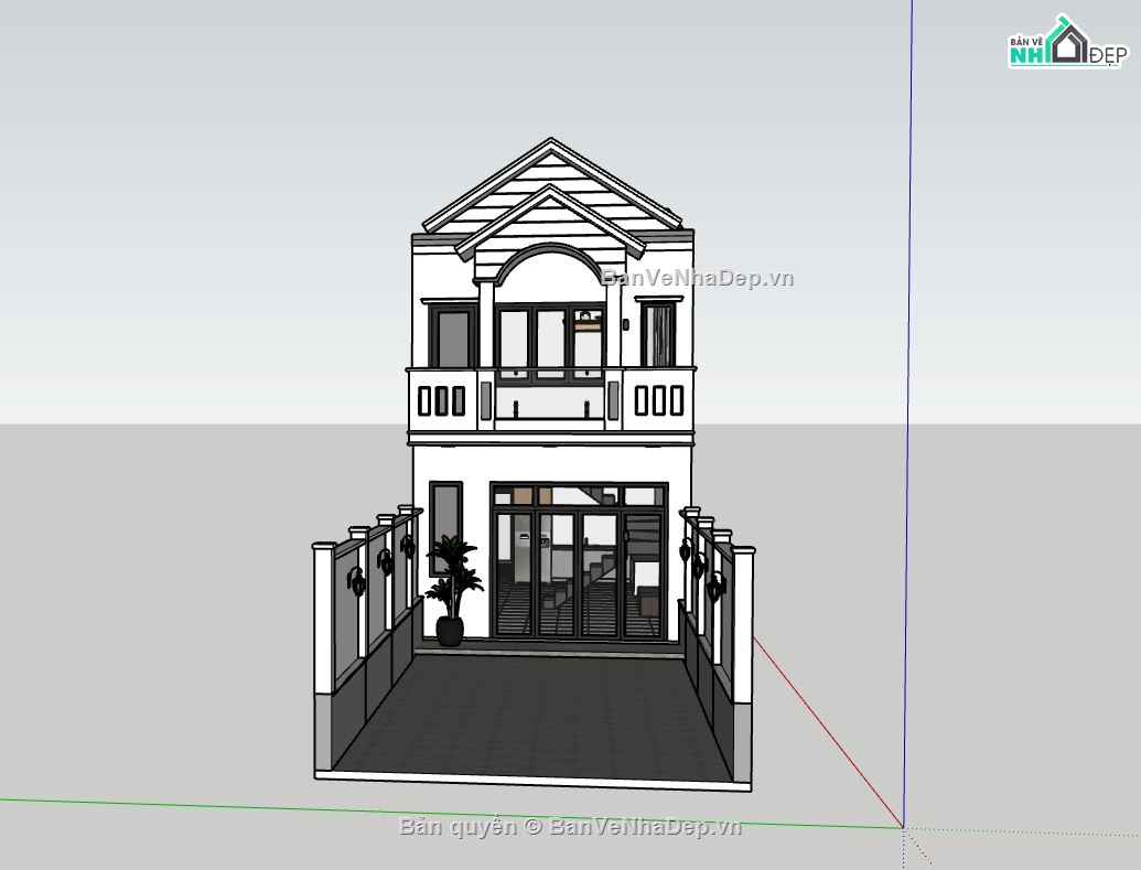 Nhà phố 2 tầng,sketchup nhà phố 2 tầng,file su nhà phố 2 tầng