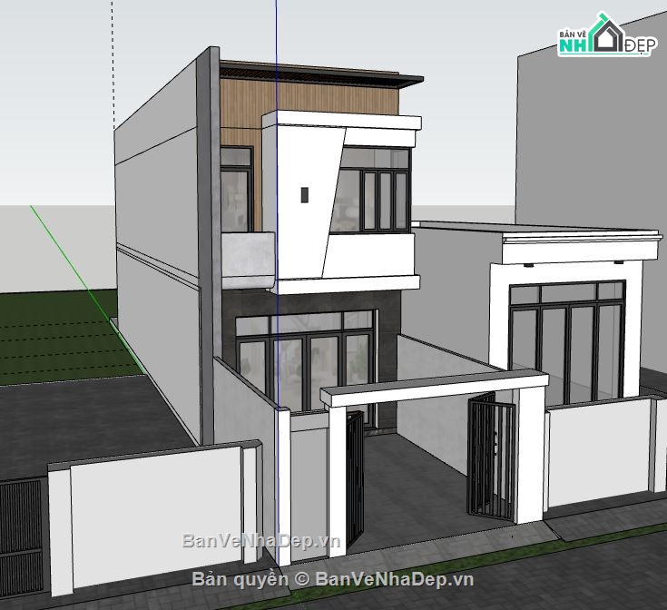 Nhà phố 2 tầng,model su nhà phố 2 tầng,file sketchup nhà phố 2 tầng