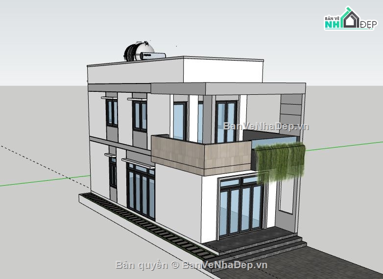 Nhà phố 2 tầng,Model su nhà phố 2 tầng,sketchup nhà phố 2 tầng