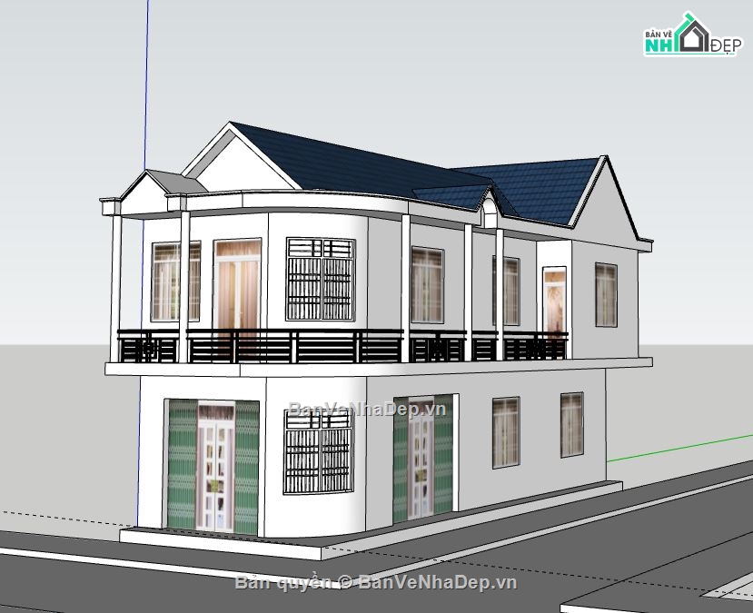 Nhà phố 2 tầng,Model su nhà phố 2 tầng,sketchup nhà phố 2 tầng