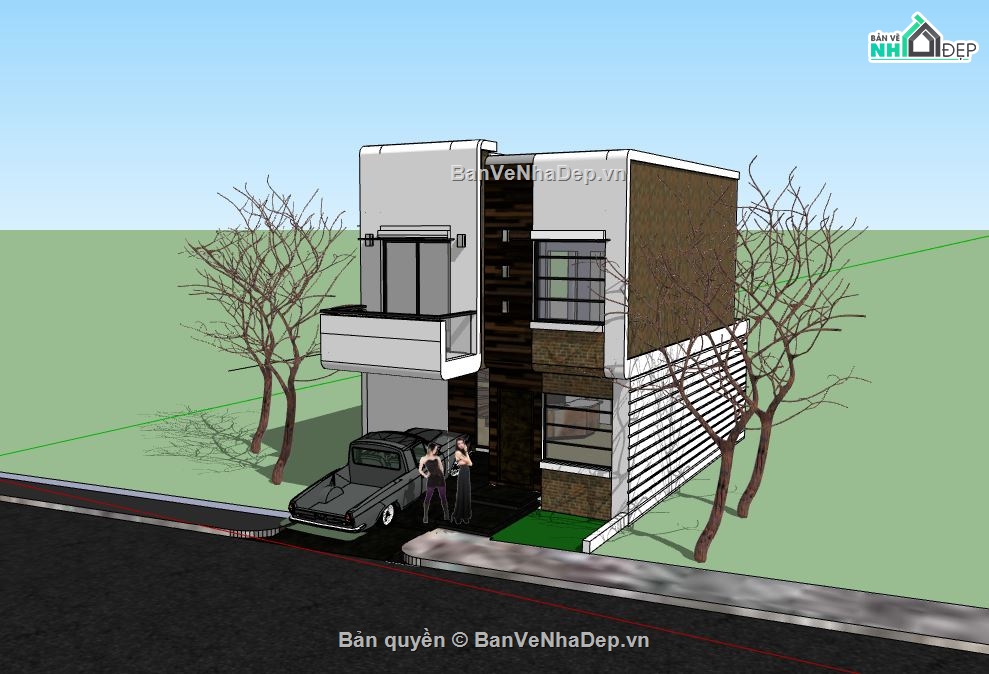 thiết kế nhà 2 tầng,model setchup nhà phố 2 tầng,su nhà phố 2 tầng