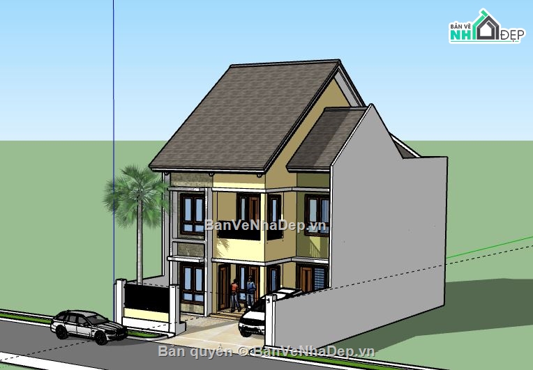 Nhà phố 2 tầng,model su nhà phố 2 tầng,nhà phố 2 tầng sketchup,file su nhà phố 2 tầng