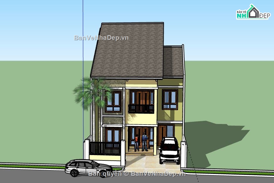 Nhà phố 2 tầng,model su nhà phố 2 tầng,nhà phố 2 tầng sketchup,file su nhà phố 2 tầng