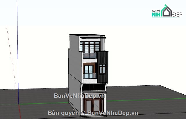 Nhà phố 3 tầng,model su nhà phố 3 tầng,sketchup nhà phố 3 tầng