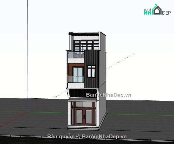 Nhà phố 3 tầng,model su nhà phố 3 tầng,sketchup nhà phố 3 tầng