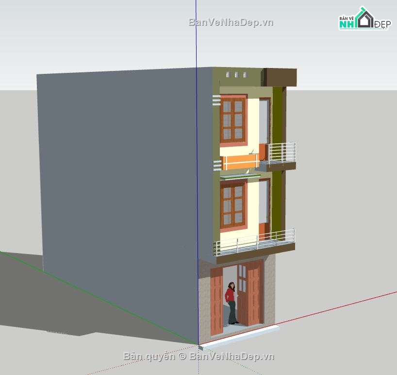 Nhà phố 3 tầng,model su nhà phố 3 tầng,sketchup nhà phố 3 tầng