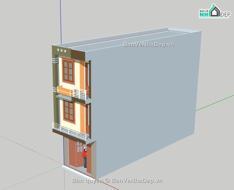 Nhà phố 3 tầng,model su nhà phố 3 tầng,sketchup nhà phố 3 tầng