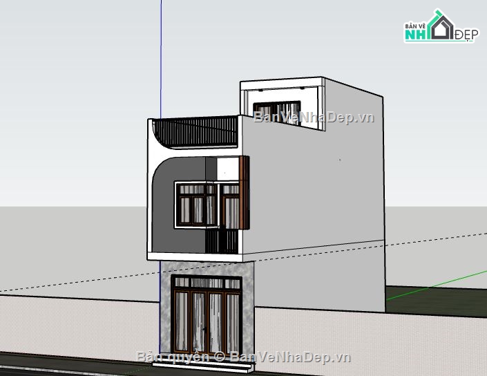 Nhà phố 3 tầng,model su nhà phố 3 tầng,file sketchup nhà phố 3 tầng hiện đại