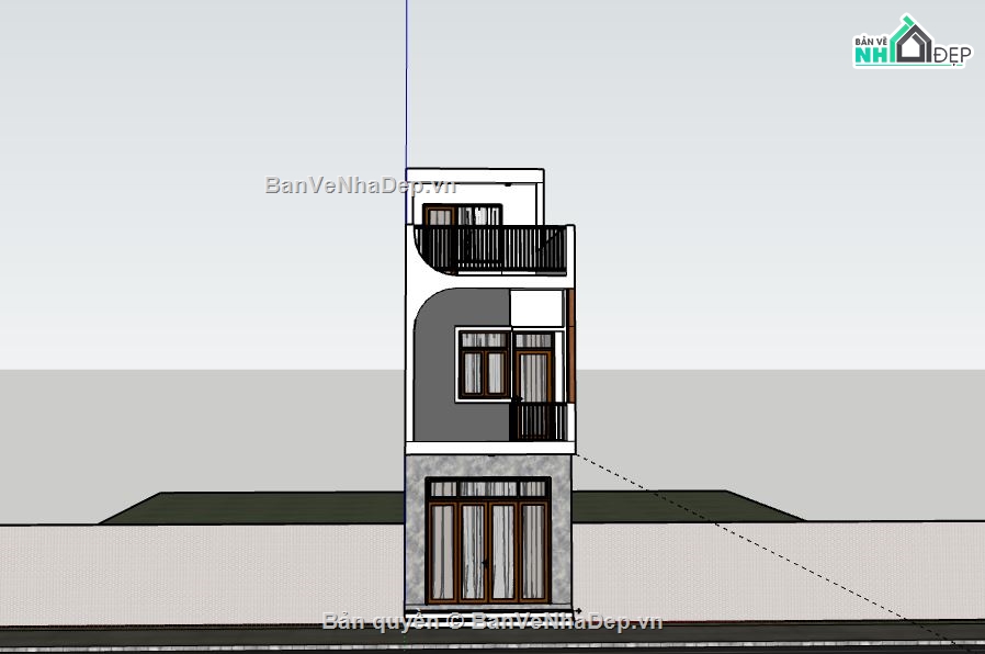 Nhà phố 3 tầng,model su nhà phố 3 tầng,file sketchup nhà phố 3 tầng hiện đại