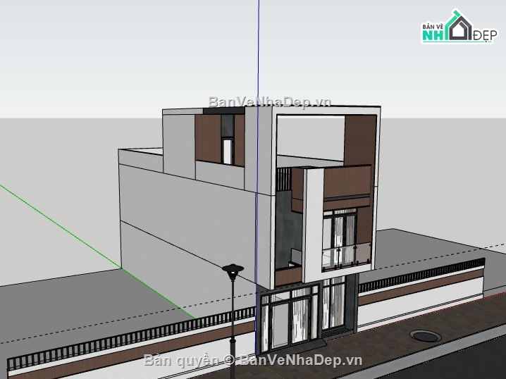 nhà phố 3 tầng,Model su nhà phố 3 tầng,sketchup nhà phố 3 tầng