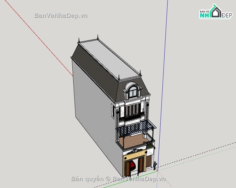 Nhà phố 3 tầng,Model su nhà phố 3 tầng,sketchup nhà phố 3 tầng