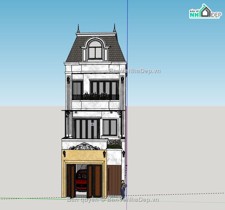 Nhà phố 3 tầng,Model su nhà phố 3 tầng,sketchup nhà phố 3 tầng