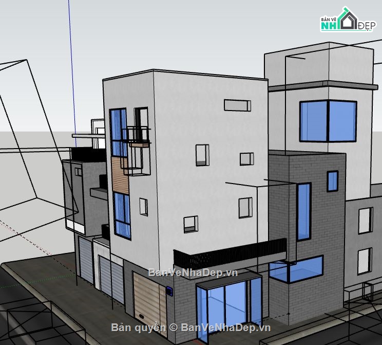 Nhà phố 3 tầng,model su nhà phố 3 tầng,model sketchup nhà phố 3 tầng