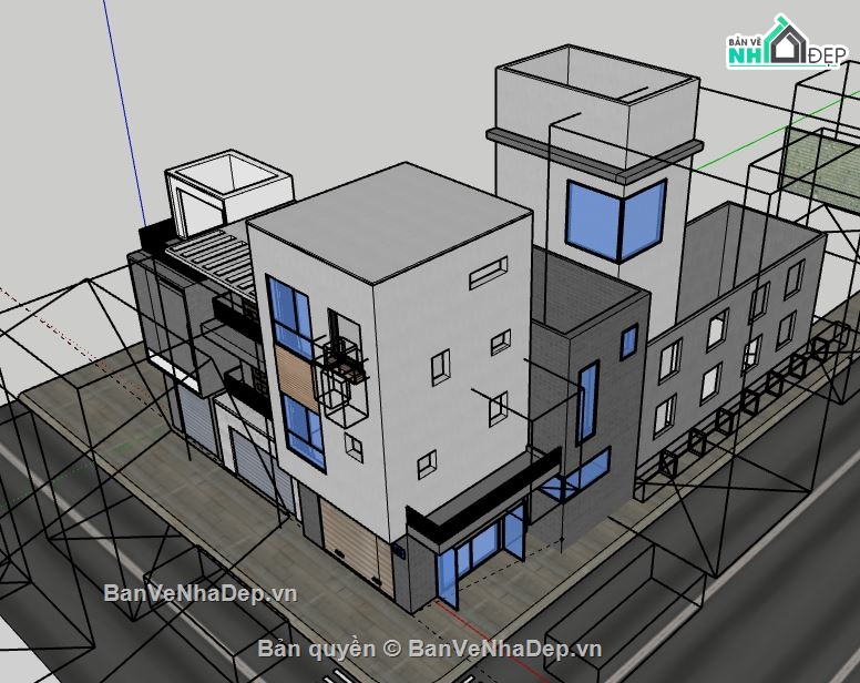 Nhà phố 3 tầng,model su nhà phố 3 tầng,model sketchup nhà phố 3 tầng