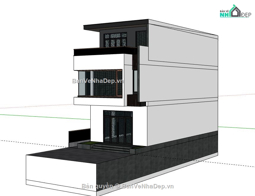 Nhà phố 3 tầng,model su nhà phố 3 tầng,model sketchup nhà phố 3 tầng