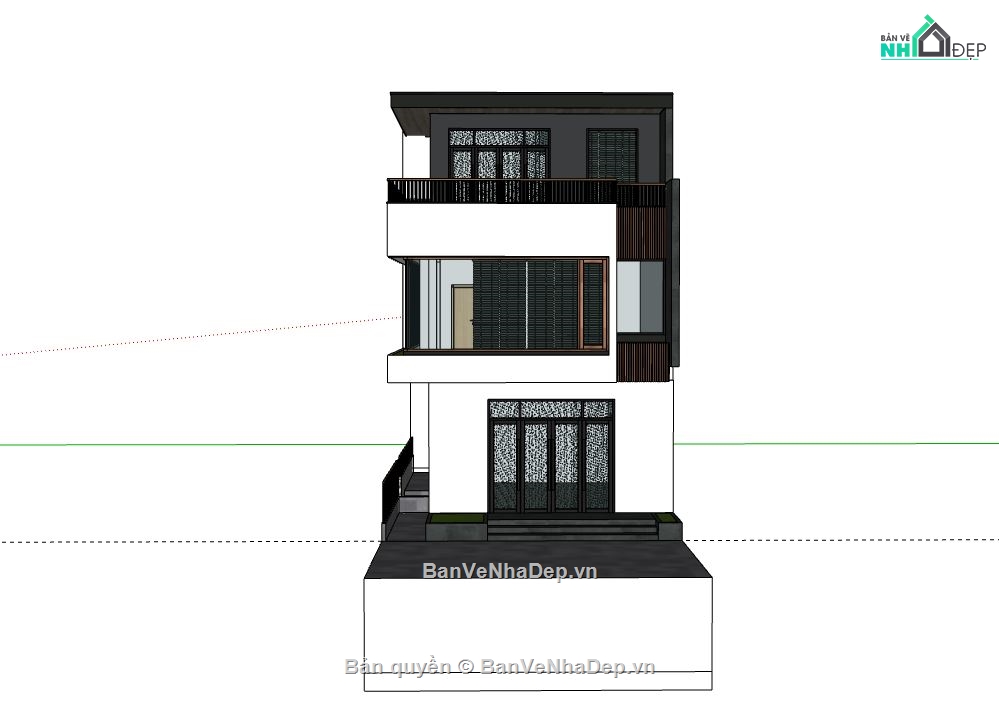 Nhà phố 3 tầng,model su nhà phố 3 tầng,model sketchup nhà phố 3 tầng