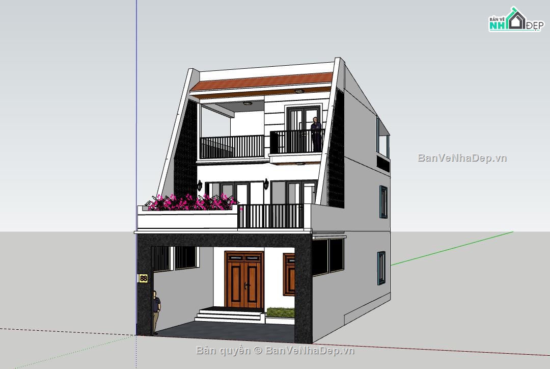 Nhà phố 3 tầng,Sketchup nhà phố 3 tầng,nhà phố 3 tầng file su