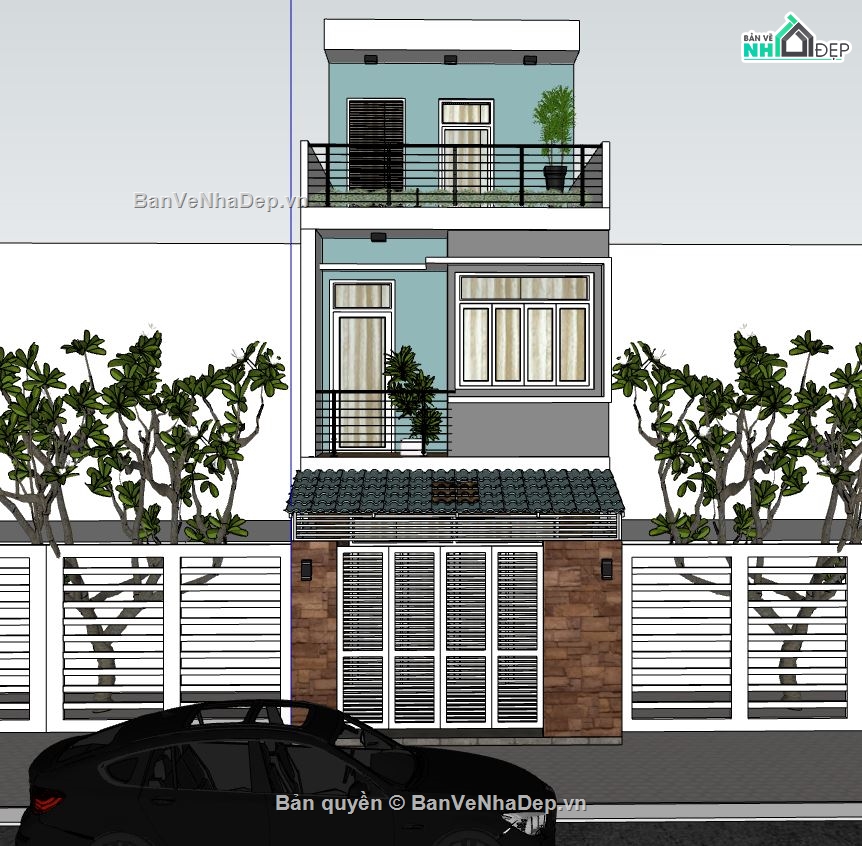 sketchup nhà phố 3 tầng,model su nhà phố 3 tầng,nhà phố 3 tầng