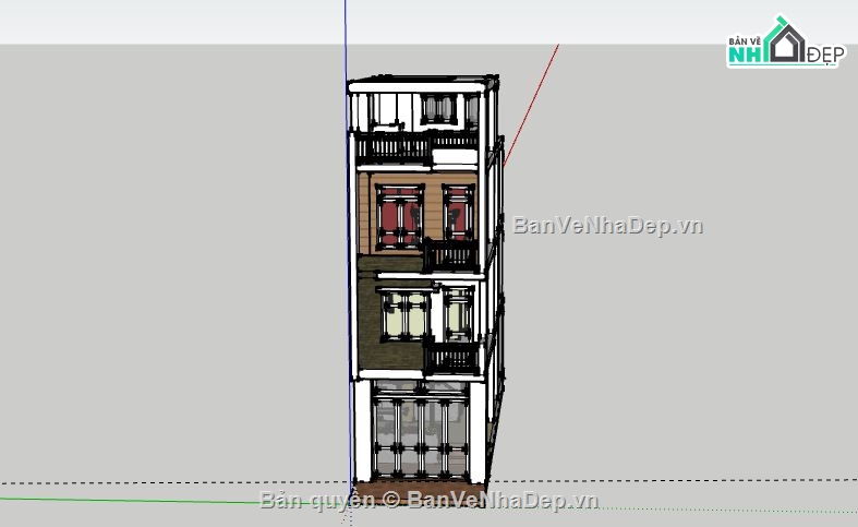 nhà phố 4 tầng,model su nhà phố 4 tầng,sketchup nhà phố 4 tầng