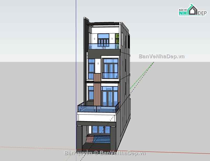 Nhà phố 4 tầng,model su nhà phố 4 tầng,sketchup nhà phố 4 tầng