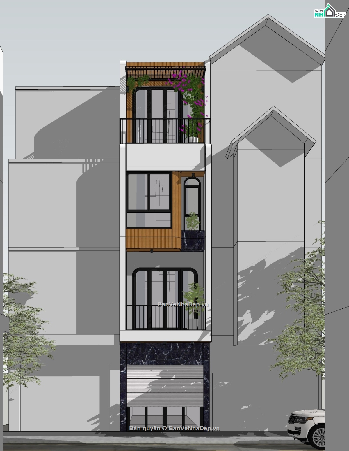 Sketchup,nhà phố 4 tầng 3x12m,su nhà phố 4 tầng,file su nhà phố 4 tầng,sketchup nhà phố 4 tầng