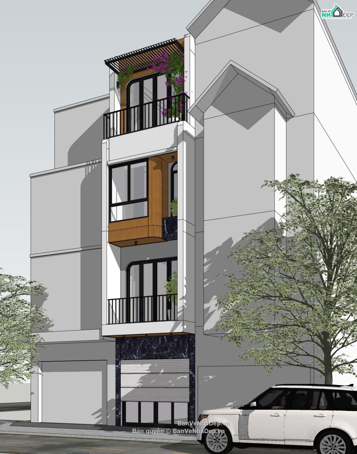 Sketchup,nhà phố 4 tầng 3x12m,su nhà phố 4 tầng,file su nhà phố 4 tầng,sketchup nhà phố 4 tầng