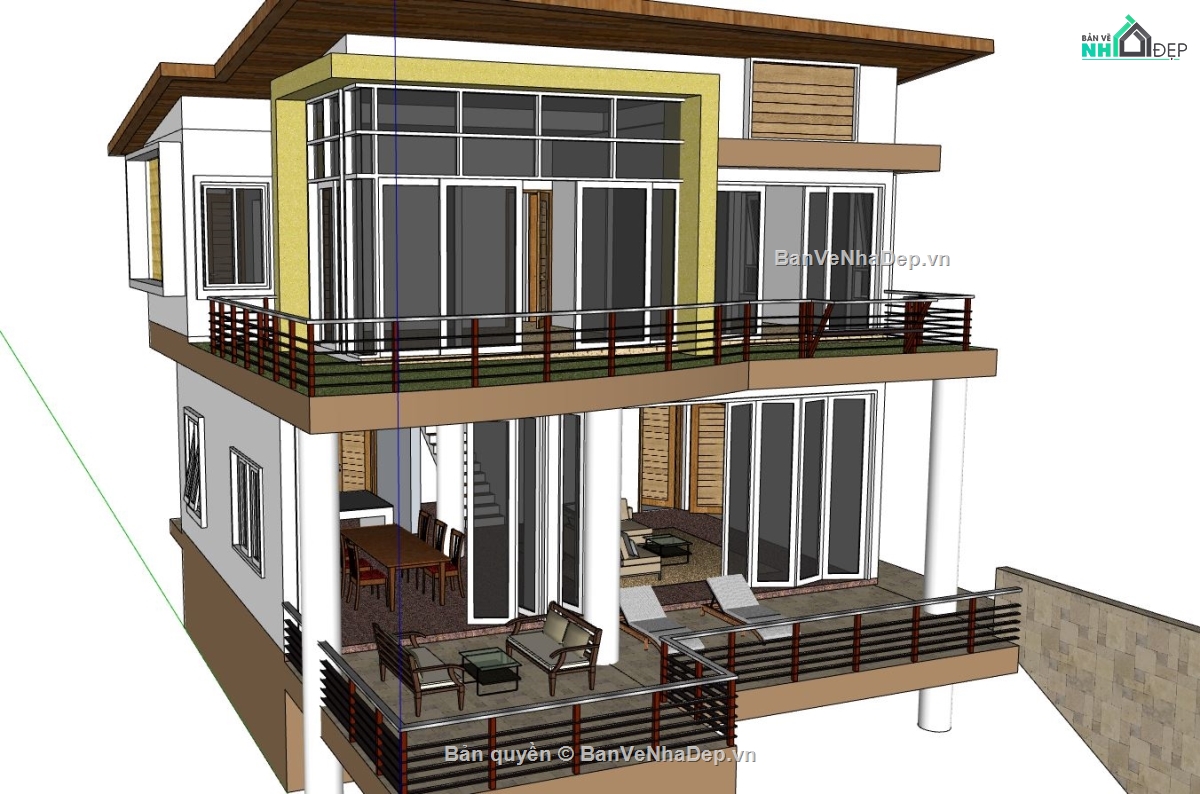 thiết kế nhà 2 tầng,mẫu nhà 2 tầng,sketchup nhà ở 2 tầng