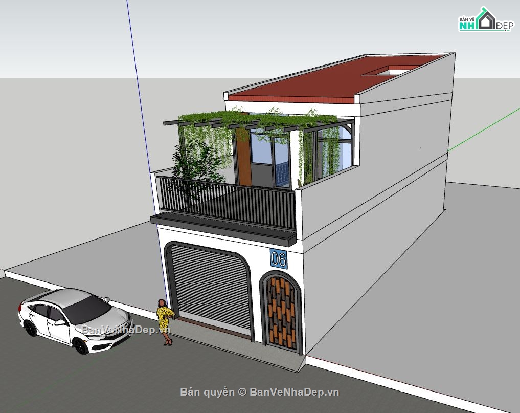 Nhà phố 2 tầng,file su nhà phố 2 tầng,sketchup nhà phố 2 tầng