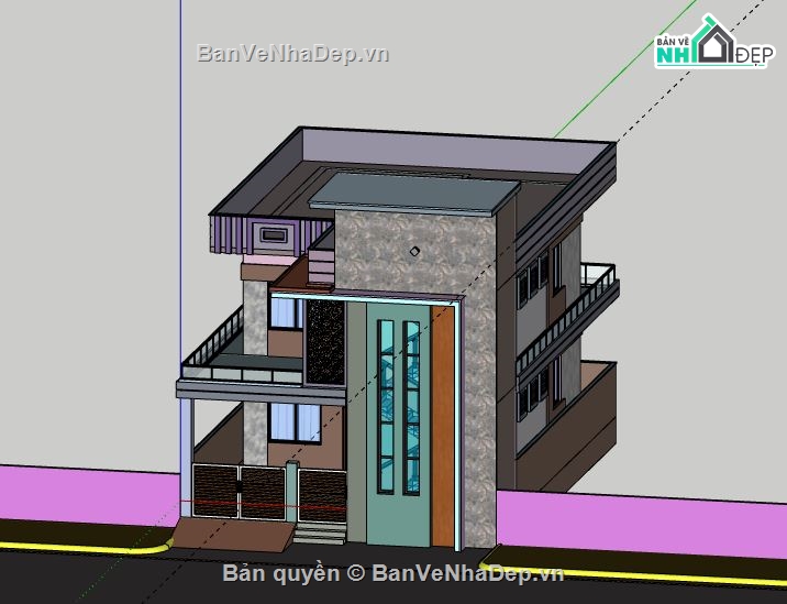 Nhà phố 1 tầng,model su nhà phố 1 tầng,sketchup nhà phố 1 tầng