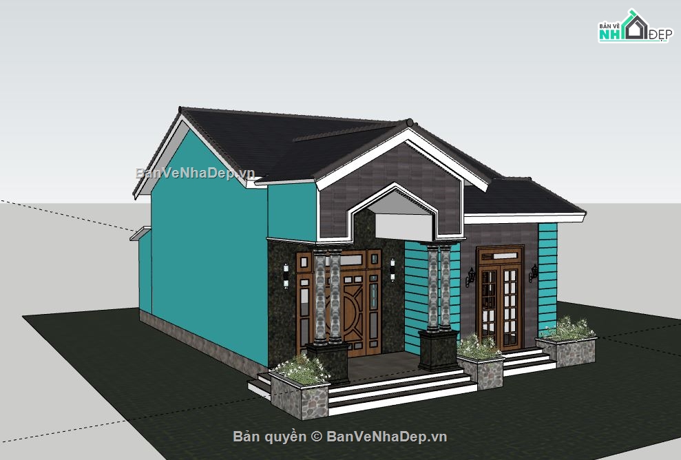 Biệt thự 1 tầng,model su biệt thự 1 tầng,sketchup biệt thự 1 tầng