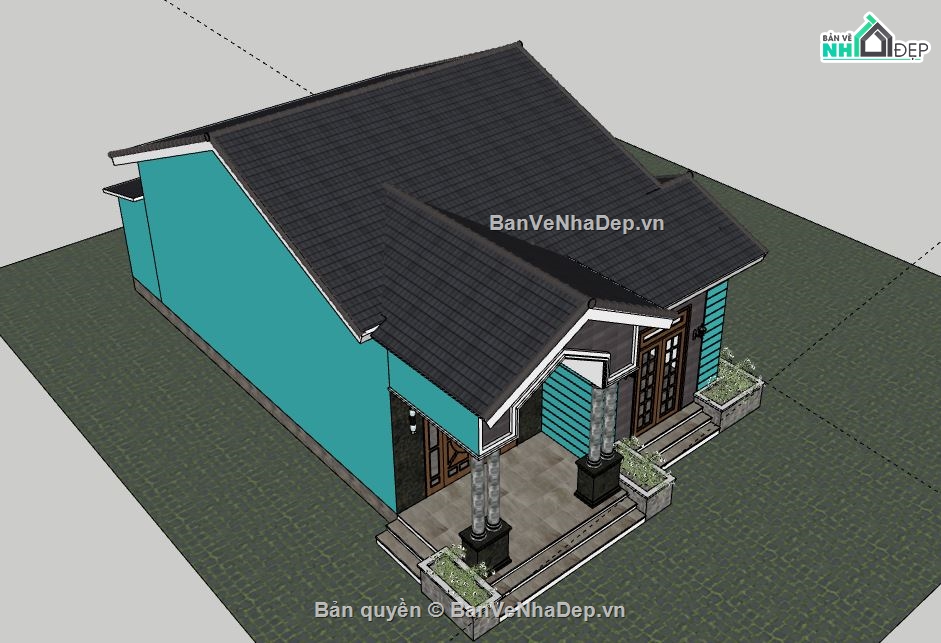 Biệt thự 1 tầng,model su biệt thự 1 tầng,sketchup biệt thự 1 tầng