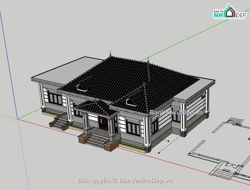 biệt thự 1 tầng,Model su biệt thự 1 tầng,biệt thự 1 tầng file su