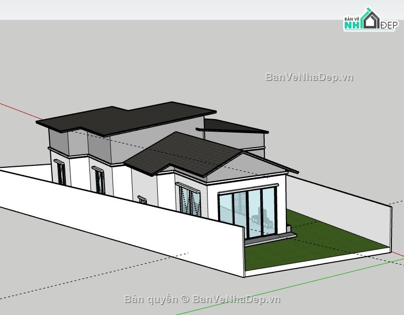 Biệt thự 1 tầng,model su biệt thự 1 tầng,model sketchup biệt thự 1 tầng