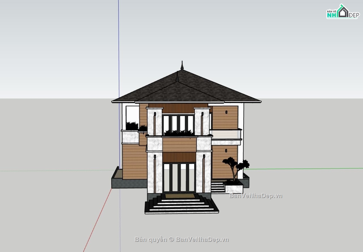 biệt thự 2 tầng,sketchup biệt thự,phối cảnh biệt thự,biệt thự hiện đại