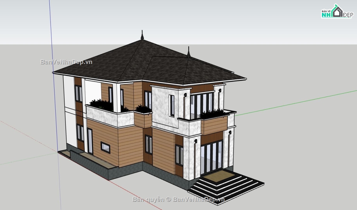 biệt thự 2 tầng,sketchup biệt thự,phối cảnh biệt thự,biệt thự hiện đại