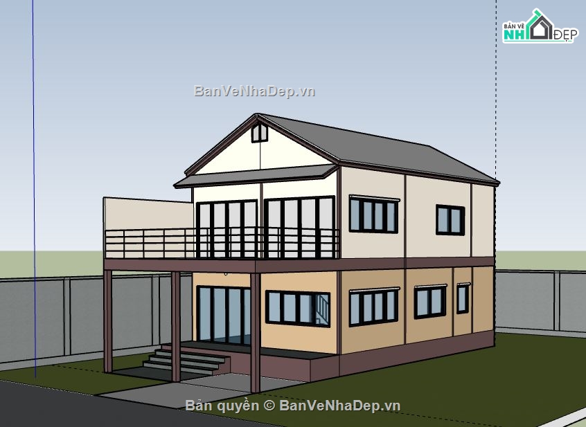 Biệt thự 2 tầng,file su biệt thự 2 tầng,biệt thự 2 tầng sketchup