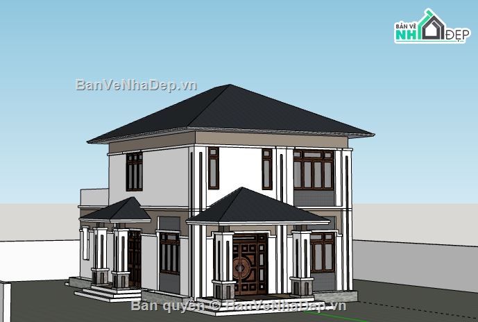 Biệt thự 2 tầng,model su biệt thự 2 tầng,file sketchup biệt thự 2 tầng