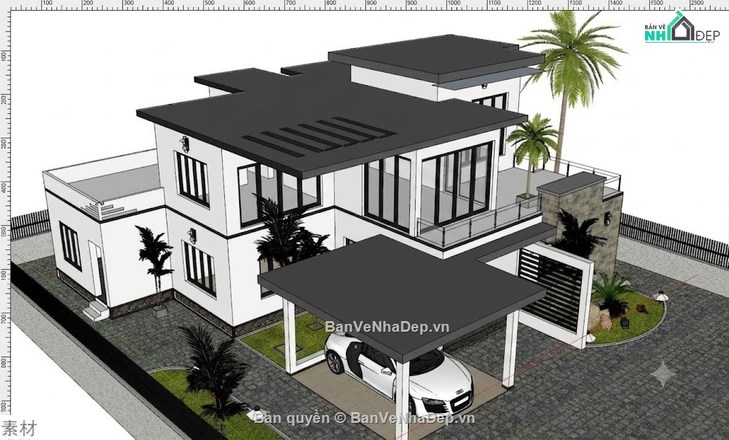 biệt thự 2 tầng,sketchup biệt thự 2 tầng,biệt thự 2 tầng file su