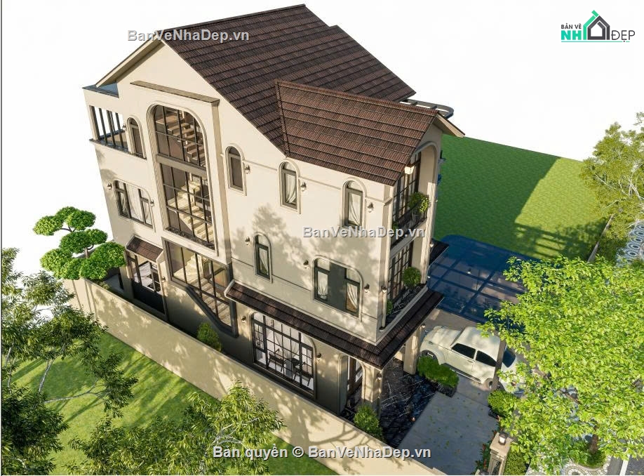 Sketchup biệt thự tân cổ,Sketchup biệt thự hiện đại,biệt thự tân cổ