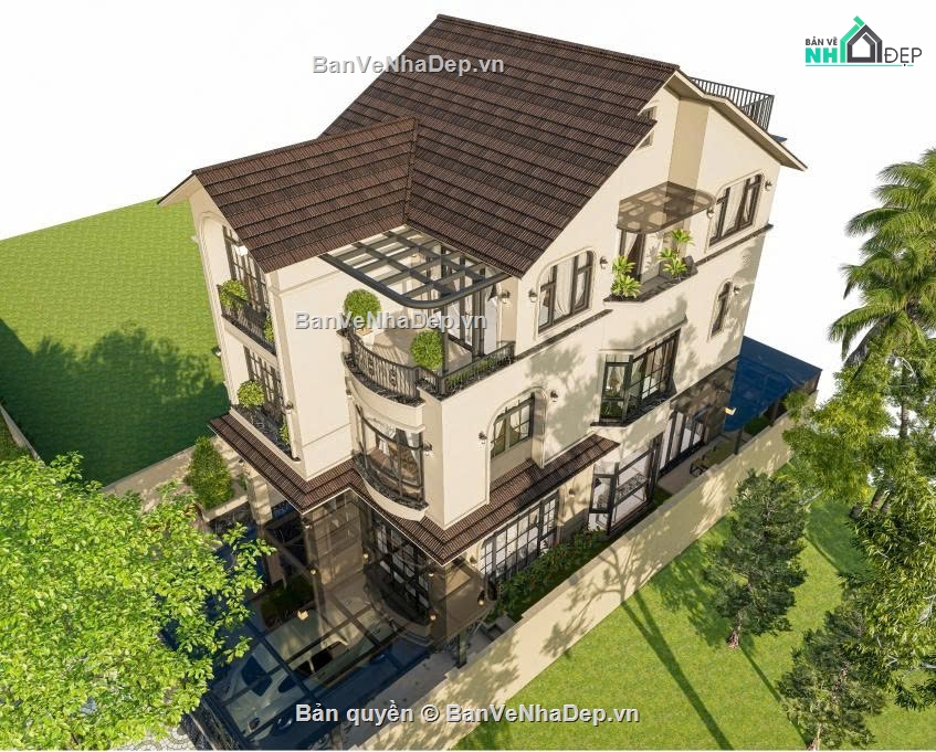 Sketchup biệt thự tân cổ,Sketchup biệt thự hiện đại,biệt thự tân cổ