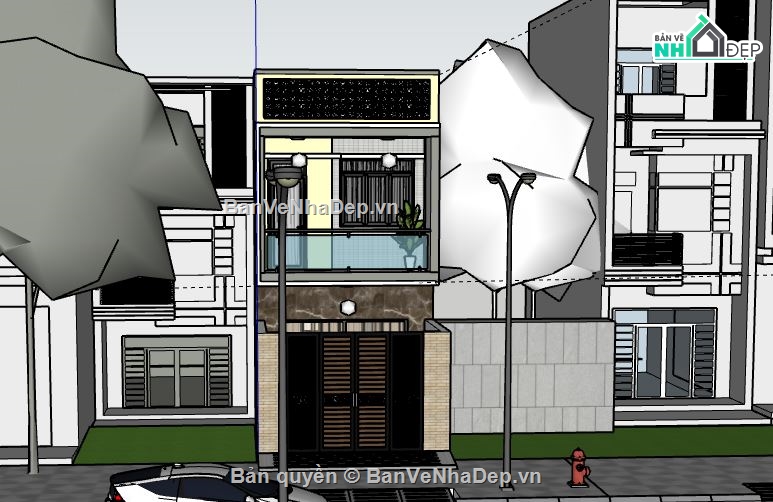 Nhà phố 2 tầng,Model su nhà phố 2 tầng,sketchup nhà phố 2 tầng